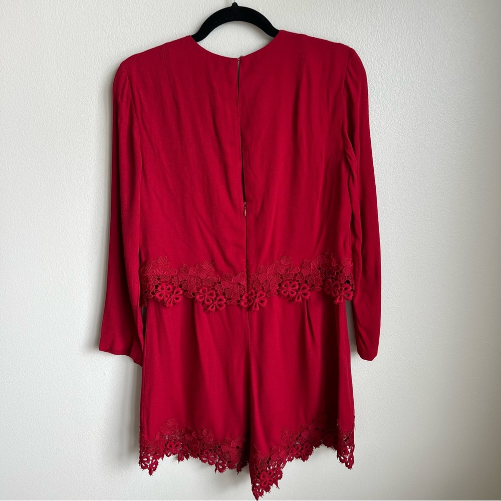 Zara Red Lace Trim Long Sleeve Romper, Size Medium - Picture 3 of 6